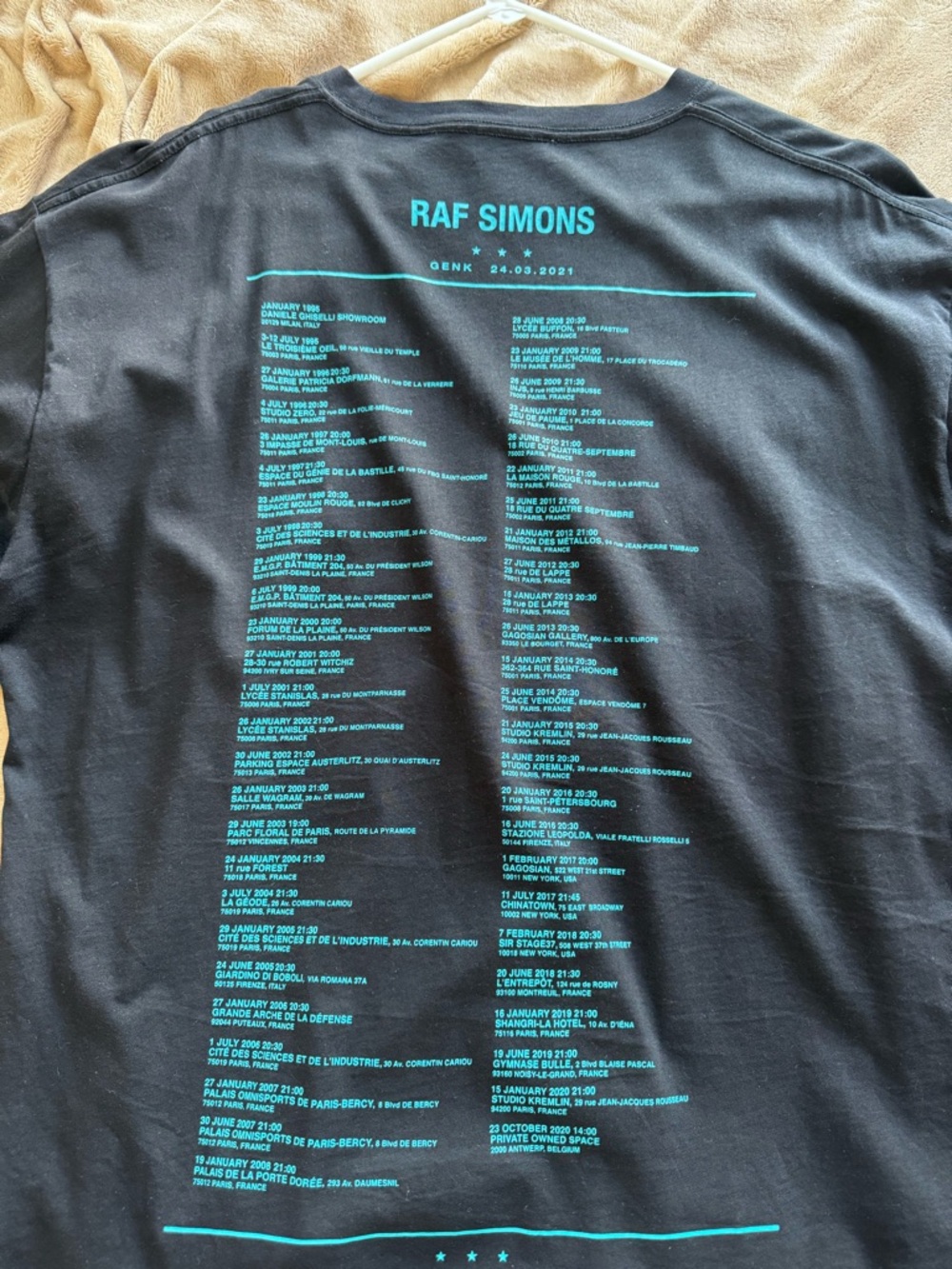 Raf Simons Black Tee with Teal Tour Print